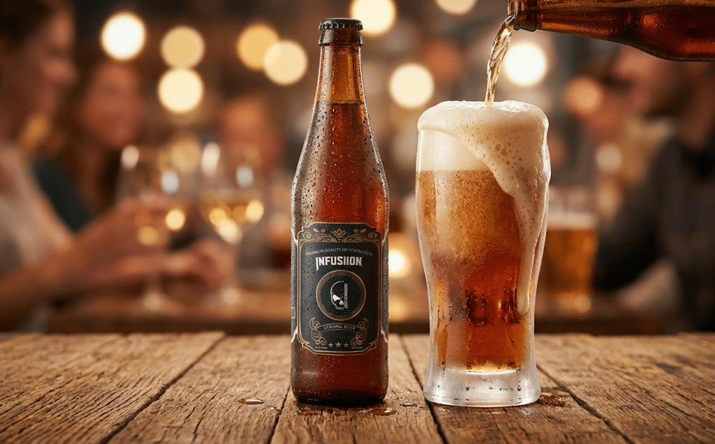 Group of friends raising the best beer for parties at a modern house party