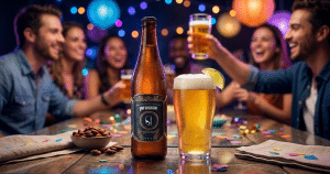 Friends enjoying the best beer for parties during a lively night celebration