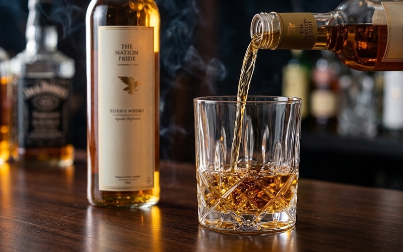 Luxury bottle of The Nation Pride showcasing premium whisky in India